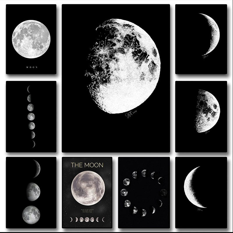 Resin Art Aesthetic - Black White Art Moon Phase Posters